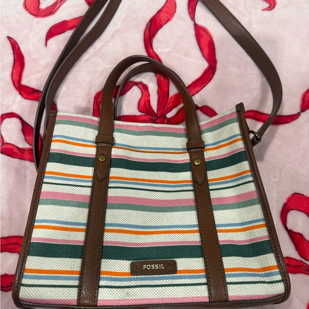 Fossil Striped Tote with Brown Accents